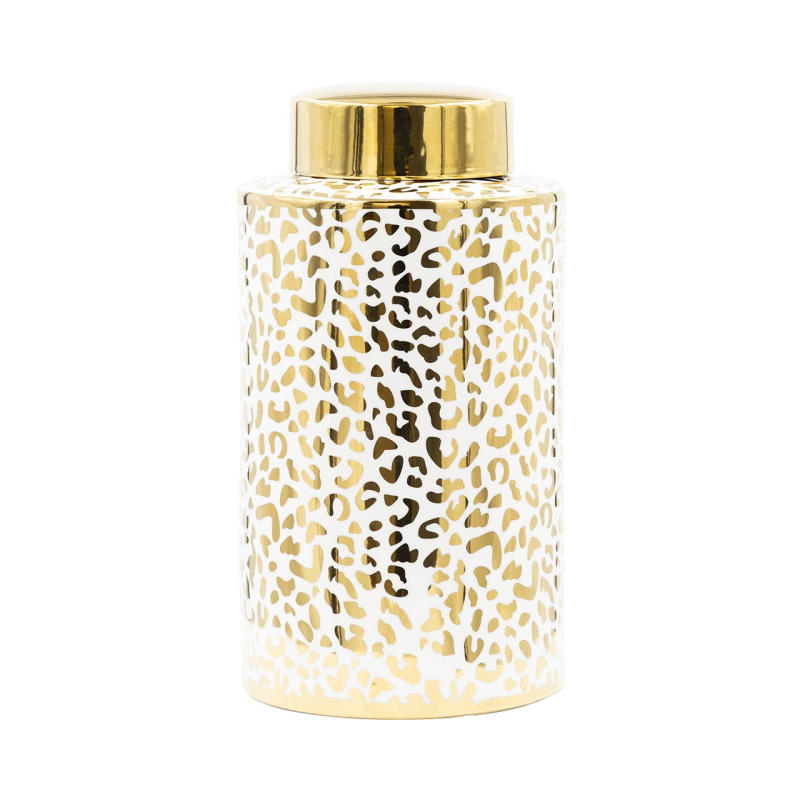 30cm White and Gold Leopard Print Ginger Jar